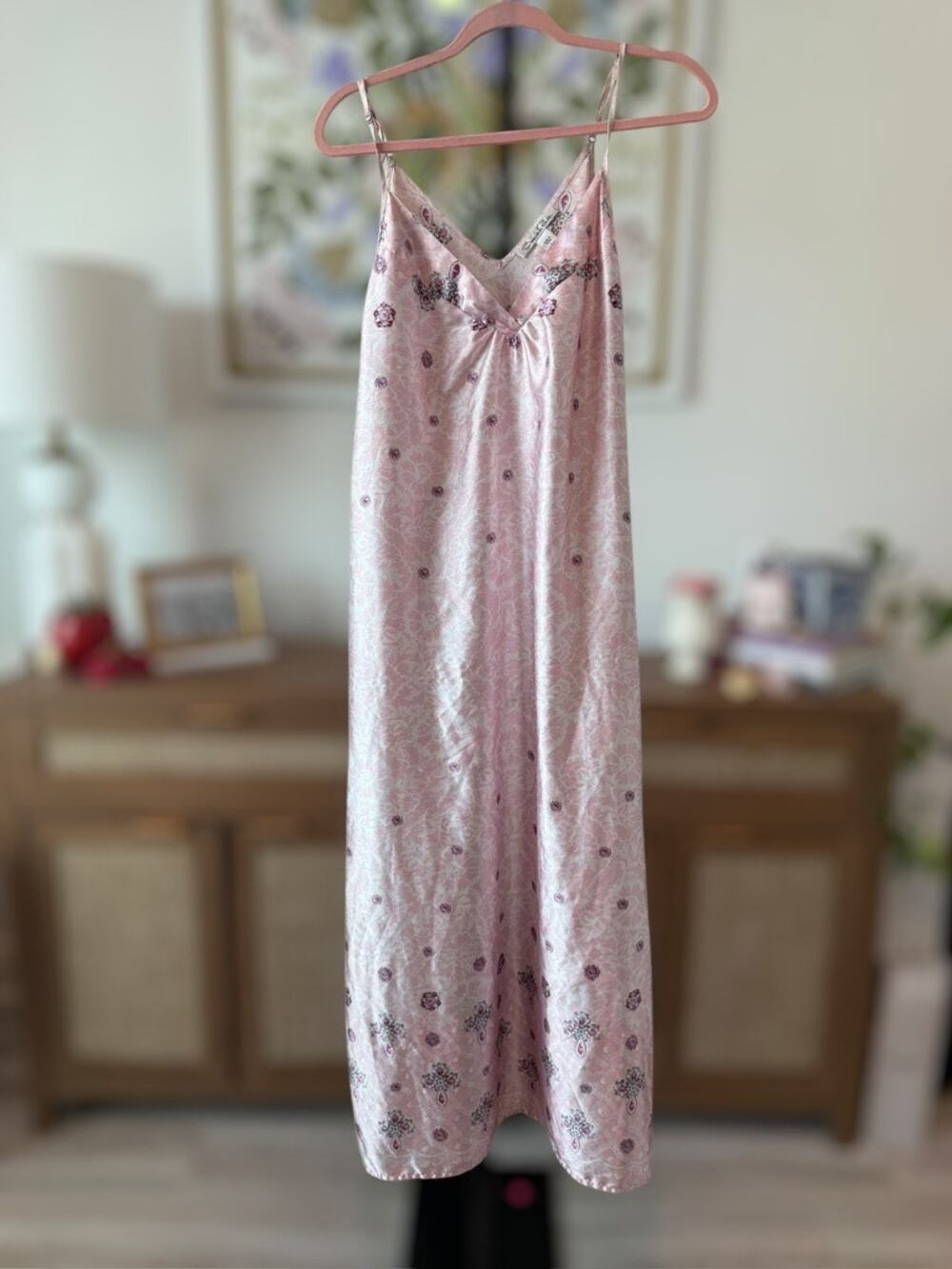 Oscar De La Renta Sleeveless V-Neck Sleep Slip Dress Pink Women's Size LArge